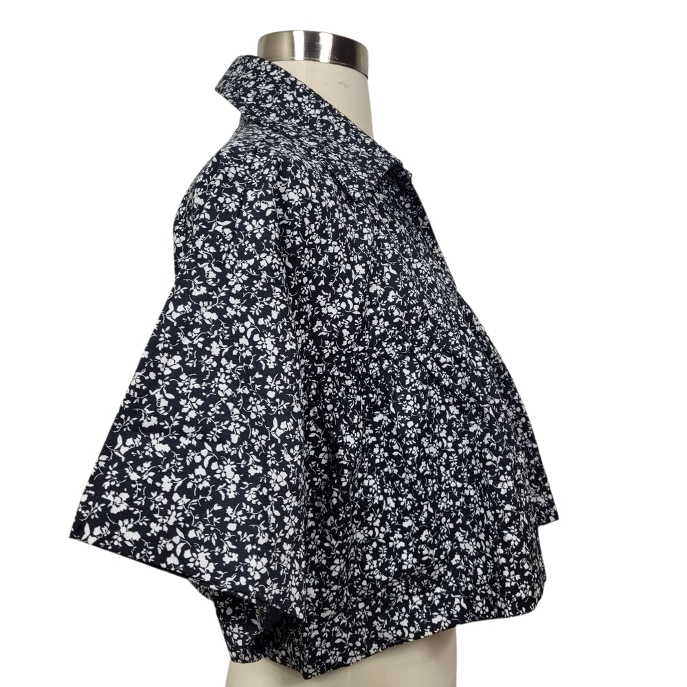 Zara Black White Floral Ditsy Collared Cotton Crop Top Shirt Size Medium - Picture 5 of 9